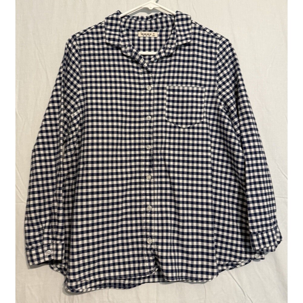 Samansa Mos2 Women’s Blue/White Check Cotton Woven Button-Up Long Sleeve M